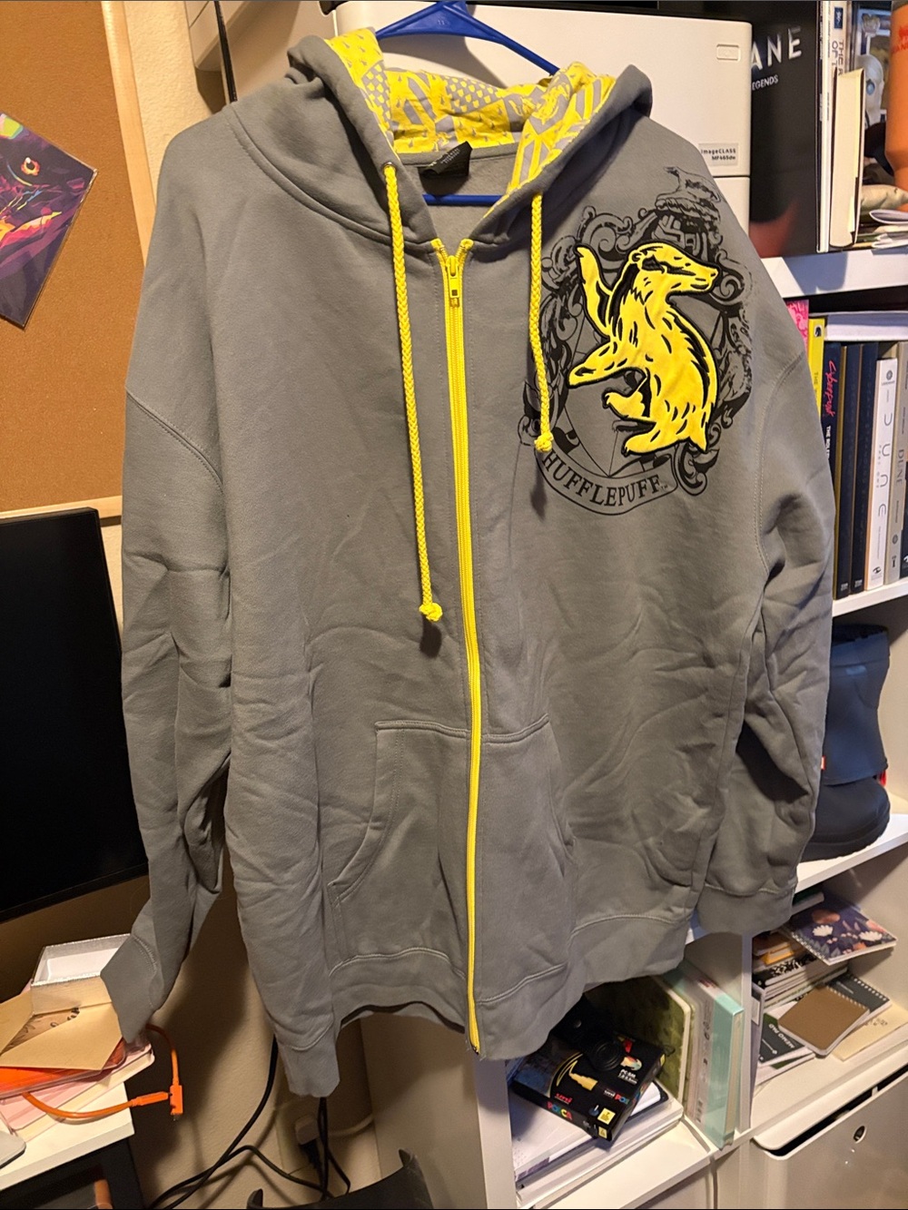 Universal Hufflepuff Grey Zip-Up Hoodie with Yellow Accents